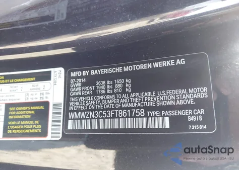 2015 Mini Convertible Cooper из США, поврежденный, VIN WMWZN3C53FT861758